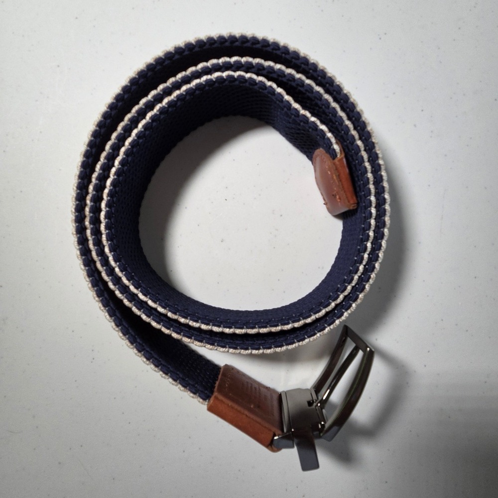 Tommy Bahama Mens Reversible Braided Belt Tan Navy Blue Leather Trim L/XL - Picture 12 of 12